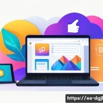 디지털 공유지의 커뮤니티 형성 방법 - A vibrant digital community workspace showcasing diverse Hispanic users collaborating on laptops and...