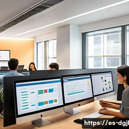 디지털 공유지 보호를 위한 법적 프레임워크 - A modern digital workspace with diverse professionals collaborating on cloud-based platforms, showin...
